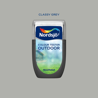 Test af udendørs maling i farven Nordsjö Classy Grey