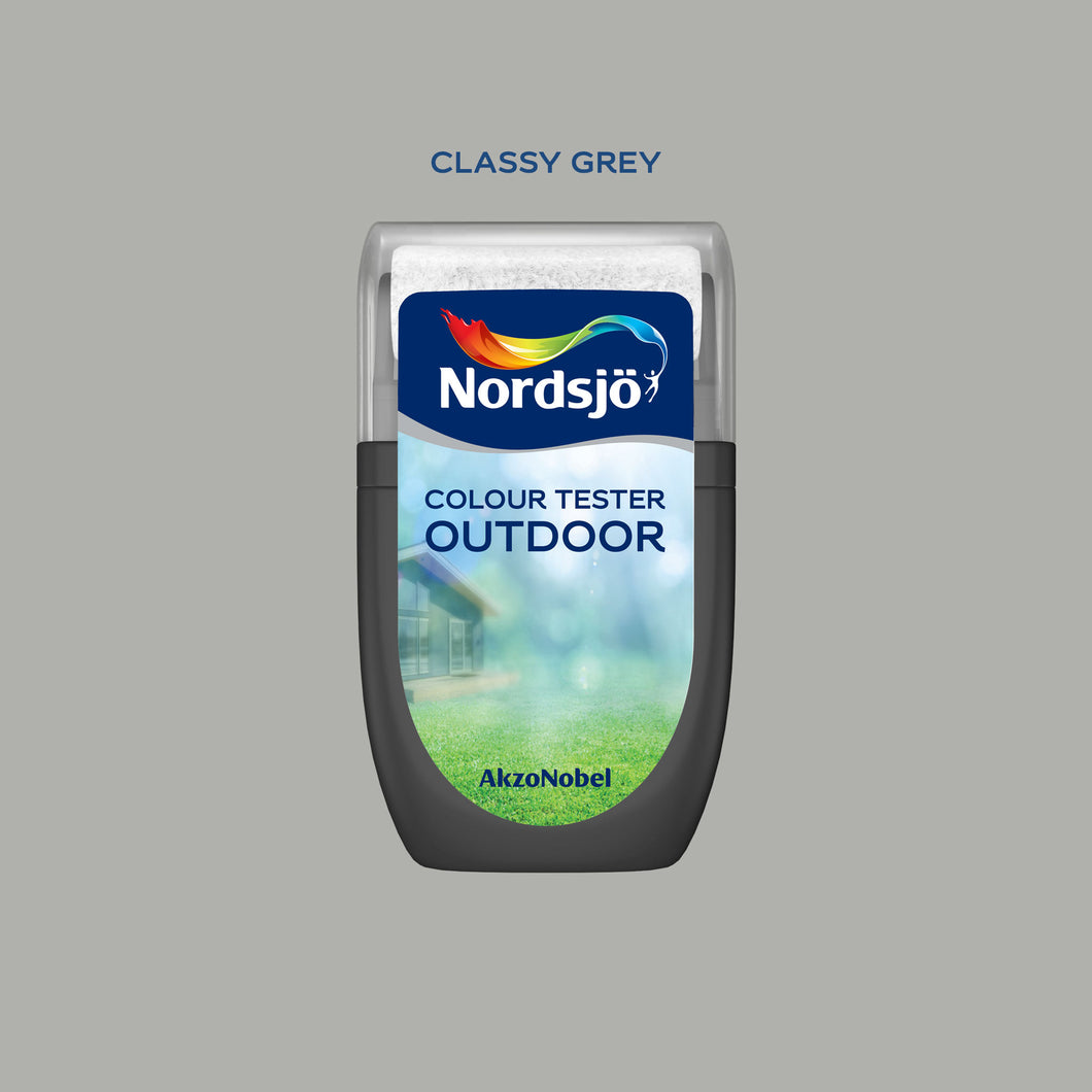 Test af udendørs maling i farven Nordsjö Classy Grey