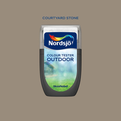 Test af udendørs maling i farven Nordsjö Courtyard Stone
