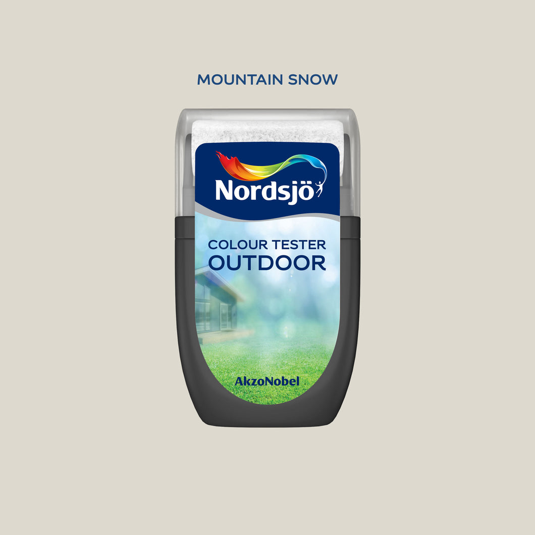 Test af udendørs maling i farven Nordsjö Mountain Snow