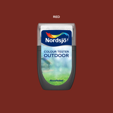 Test af udendørs maling i farven Nordsjö Nordsjö Red